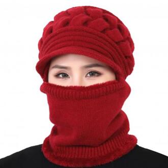 Winter Muts Sjaal En Masker Set 3 Stuk Vrouwen Winter Gebreide Winddicht Warm Beanie Cap Halsbeenkap Hoed Sjaal set Gebreide Muts Rood