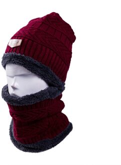 Winter Muts Sjaal Set Mannen Unisex 4 Kleuren Fleece Breien Muts Sjaal Set Warme Wol Cap Sjaals Winter outdoor Accessoires wijn rood