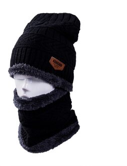 Winter Muts Sjaal Set Mannen Unisex 4 Kleuren Fleece Breien Muts Sjaal Set Warme Wol Cap Sjaals Winter outdoor Accessoires zwart