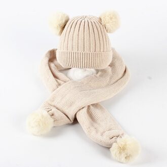 Winter Mutsen Sjaals Winter Sjaal Hoed voor Meisjes Jongens Mooie 2 Stuks Winter Accessoires Dik Katoen Kinderen Set muts nl sjaal beige