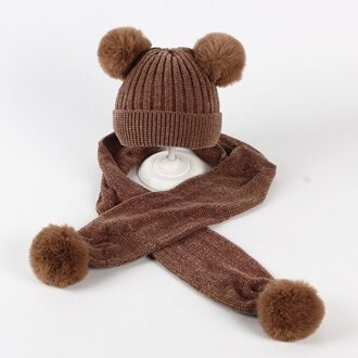 Winter Mutsen Sjaals Winter Sjaal Hoed voor Meisjes Jongens Mooie 2 Stuks Winter Accessoires Dik Katoen Kinderen Set muts nl sjaal koffie