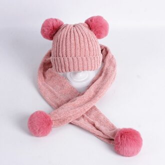 Winter Mutsen Sjaals Winter Sjaal Hoed voor Meisjes Jongens Mooie 2 Stuks Winter Accessoires Dik Katoen Kinderen Set muts nl sjaal roze