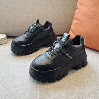 Winter New Women Chunky Sneakers Dad Shoes Korean Fashion Female Black White Platform Thick Sole Running Casual Shoes 7cm