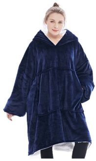 Winter Oversized Deken Met Mouwen Vrouwen Oversized Hoodie Fleece Warme Truien Sweatshirts Giant Tv Deken Vrouwen Hoody Gewaad blauw