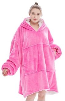 Winter Oversized Deken Met Mouwen Vrouwen Oversized Hoodie Fleece Warme Truien Sweatshirts Giant Tv Deken Vrouwen Hoody Gewaad donker roze