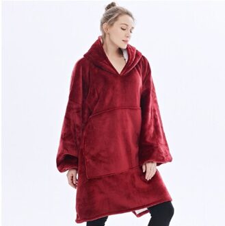 Winter Oversized Deken Met Mouwen Vrouwen Oversized Hoodie Fleece Warme Truien Sweatshirts Giant Tv Deken Vrouwen Hoody Gewaad rood