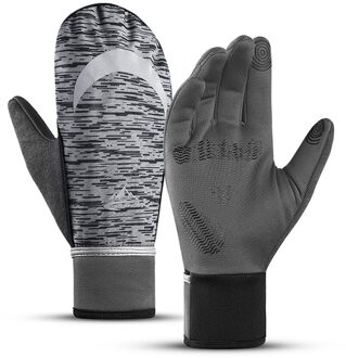 Winter Plus Fluwelen Dikke Warme Winddicht Sport Unisex Handschoenen Outdoor Fietsen Running Antislip Waterdichte Warme Zak Om Dual-Gebruik grijs handschoenen / Xxl