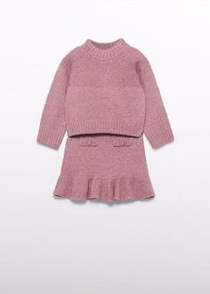 winter rok-set meisjes - roze - gebreid - Maat 122