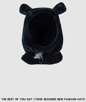 Winter Schattige Beer Oor Verdikking Warme Muts Bib Pluche Oor Cap Wilde Student Warm En Winddicht Oor Cap zwart