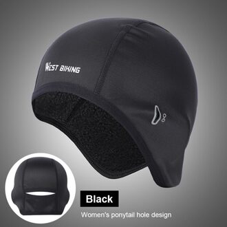 Winter Ski Cap Winddicht Thermische Fleece Fietsen Cap Running Skiën Motocycle Hoofd Hoed Sneeuw Racefiets Outdoor Hoofddeksels dames zwart