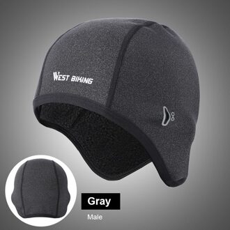 Winter Ski Cap Winddicht Thermische Fleece Fietsen Cap Running Skiën Motocycle Hoofd Hoed Sneeuw Racefiets Outdoor Hoofddeksels heren grijs