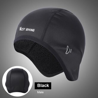 Winter Ski Cap Winddicht Thermische Fleece Fietsen Cap Running Skiën Motocycle Hoofd Hoed Sneeuw Racefiets Outdoor Hoofddeksels heren zwart