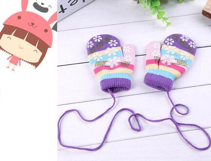 Winter Sneeuwvlok Kinderen Handschoenen Kids Childrens Warm LanyardGloves Hele Bedekt Knit Mittens Thicken Meisje Handschoenen y102 type 5