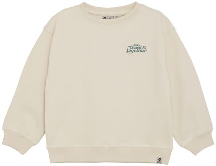 winter sweater jongens - zand - oversized/backprint - maat 140