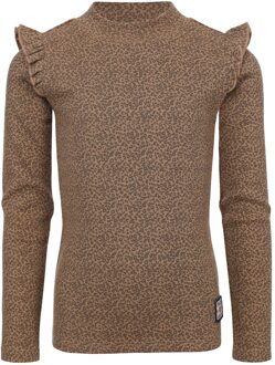 winter t-shirt meisjes - bruin - mini luipaard/rib/longsleeve - maat 104