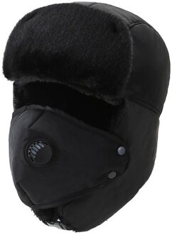 Winter Thermische Bomber Hoeden Mannen Vrouwen Mode Oor Bescherming Gezicht Winddicht Ski Cap Dikke Warme Paar Hoed Rijden Outdoor hoed zwart