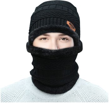 Winter Thermische Pluche Hoed Sjaal Wollen Cap Fietsen Winddicht Cap Twee Stuk Pak Verdikte Gebreide Muts Sjaal Warm Gezicht cover D7
