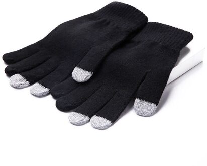 Winter Touch Screen Handschoenen Vrouwen En Mannen Warm Plus Fleece Wanten Dubbele Dikke Pluche Warm Stretch Gebreide Verdikking Handschoenen zwart