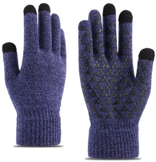 Winter Touchscreen Handschoenen Sport Paardrijden Camping Wandelen Handschoenen Vrouwen Mannen Meisjes Gebreide Wanten Stretch Volledige Vinger Warme Handschoenen blauw