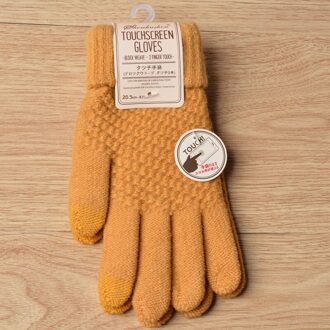 Winter Touchscreen Handschoenen Vrouwen Mannen Warm Stretch Knit Mittens Imitatie Wol Volledige Vinger Guantes Vrouwelijke Gehaakte Luvas Dikker geel