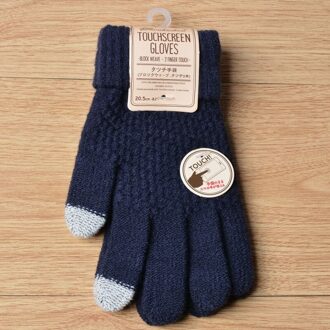 Winter Touchscreen Handschoenen Vrouwen Mannen Warm Stretch Knit Mittens Imitatie Wol Volledige Vinger Guantes Vrouwelijke Gehaakte Luvas Dikker marine blauw