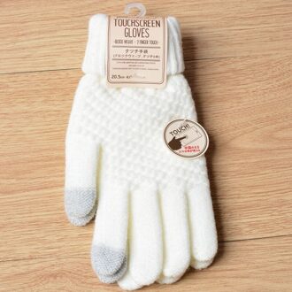 Winter Touchscreen Handschoenen Vrouwen Mannen Warm Stretch Knit Mittens Imitatie Wol Volledige Vinger Guantes Vrouwelijke Gehaakte Luvas Dikker wit