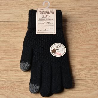 Winter Touchscreen Handschoenen Vrouwen Mannen Warm Stretch Knit Mittens Imitatie Wol Volledige Vinger Guantes Vrouwelijke Gehaakte Luvas Dikker zwart