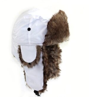 Winter Trapper Aviator Trooper Hoed Stijl Volwassen Mannen Warm Patchwork Ski Hoed Unisex Gehoorbescherming Winter Cap wit