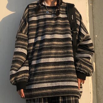 Winter Truien Gestreepte Truien Voor Vrouwen Mode Oversize Lange Mouwen Japanse Knit Vrouwelijke Retro Dagelijks Esthetische M / zwart en wit