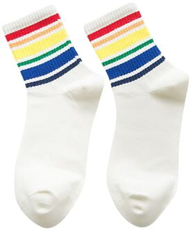 Winter Unisex Sport Sokken Katoen Regenboog Gestreepte Sokken Outdoor Warm Fietsen Wandelen Casual Sokken Chrismas wit 1