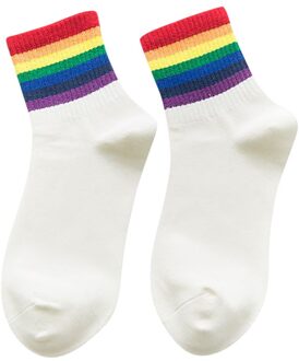 Winter Unisex Sport Sokken Katoen Regenboog Gestreepte Sokken Outdoor Warm Fietsen Wandelen Casual Sokken Chrismas wit 2