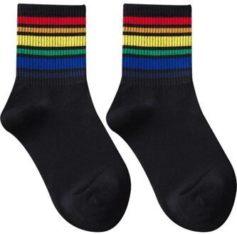Winter Unisex Sport Sokken Katoen Regenboog Gestreepte Sokken Outdoor Warm Fietsen Wandelen Casual Sokken Chrismas zwart 1
