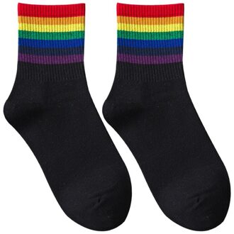 Winter Unisex Sport Sokken Katoen Regenboog Gestreepte Sokken Outdoor Warm Fietsen Wandelen Casual Sokken Chrismas zwart 2