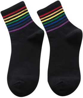 Winter Unisex Sport Sokken Katoen Regenboog Gestreepte Sokken Outdoor Warm Fietsen Wandelen Casual Sokken Chrismas zwart 3