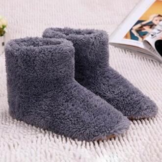 Winter Usb Heater Voet Schoenen Pluche Warm Elektrische Slippers Voeten Verwarmd Wasbare Paar Warme Schoenen Pink35-39 Grijs 39-43