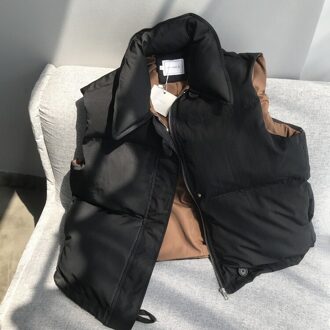 Winter Vest Voor Vrouwen Herfst Revers Mouwloze Verwarming Katoen Filler Vest Korte Parka Vest Vrouwelijke Warm Gilet zwart / L