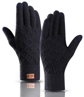 Winter Volledige Finger Touch Screen Dikker Antislip Fietsen Warme Wanten Mannen Mesh Patroon Elastische Thicken Brei Rijden Handschoenen C69 cyaan