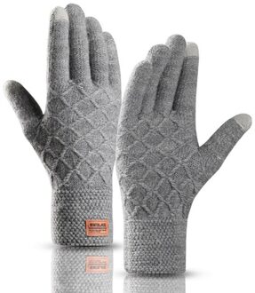 Winter Volledige Finger Touch Screen Dikker Antislip Fietsen Warme Wanten Mannen Mesh Patroon Elastische Thicken Brei Rijden Handschoenen C69 grijs