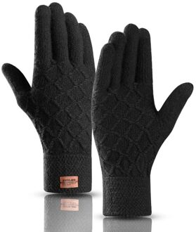 Winter Volledige Finger Touch Screen Dikker Antislip Fietsen Warme Wanten Mannen Mesh Patroon Elastische Thicken Brei Rijden Handschoenen C69 zwart