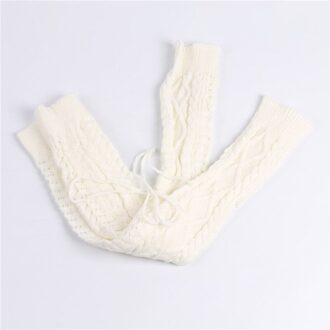 Winter Vrouwen Lange Beenwarmers Gebreide Knie Hoge Stocking Effen Thermische Beenwarmers Dames Beenwarmers wit