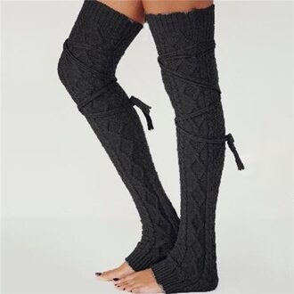Winter Vrouwen Lange Beenwarmers Gebreide Knie Hoge Stocking Effen Thermische Beenwarmers Dames Beenwarmers zwart