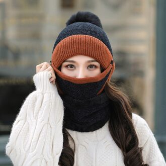 Winter Vrouwen Mutsen Hoeden Fluwelen Dikke Bib Masker Skullies Thermische Hoed Vrouwelijke Warme Gebreide Wol Cap Jaar Vriendin bruin
