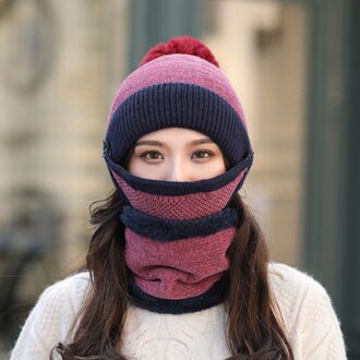 Winter Vrouwen Mutsen Hoeden Fluwelen Dikke Bib Masker Skullies Thermische Hoed Vrouwelijke Warme Gebreide Wol Cap Jaar Vriendin paars