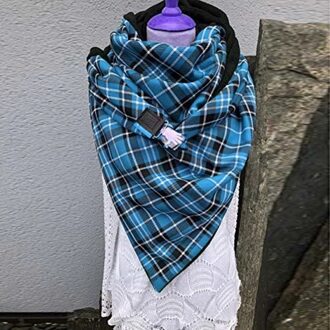 Winter Vrouwen Sjaal Mode Plaid Printing Button Soft Wrap Casual Warme Sjaals Sjaal Echarpe Hiver Femme blauw