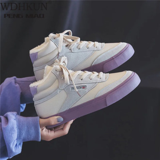 Winter Vulcanized Shoes Fashion Sneakers Women Plush Warm Casual Shoes Woman Lace Up Flock Sneakers Snow Boot Botas Mujer