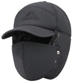 Winter Warm Bomber Hoeden Mannen Vrouwen Mode Oor Bescherming Gezicht Winddicht Ski Caps Fluwelen Dikker Paar Hoed grijs
