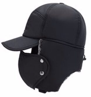 Winter Warm Bomber Hoeden Mannen Vrouwen Mode Oor Bescherming Gezicht Winddicht Ski Caps Fluwelen Dikker Paar Hoed zwart