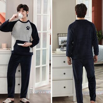 Winter Warm Flanel Mannen Pyjama Met Lange Mouwen Pyjama Set Mannelijke Nachtkleding Coral Fleece Nightsuits 3XL Homewear Set Xxl