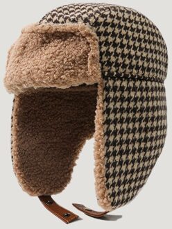 Winter Warm Fleece Vrouwen Hounds Tand Figuur Vouwen Oor Beschermen Winddicht Dikke Mannen Uit Rijden Skiën Bommenwerper Ushanka Hoed khaki