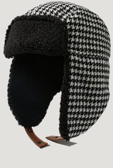 Winter Warm Fleece Vrouwen Hounds Tand Figuur Vouwen Oor Beschermen Winddicht Dikke Mannen Uit Rijden Skiën Bommenwerper Ushanka Hoed zwart